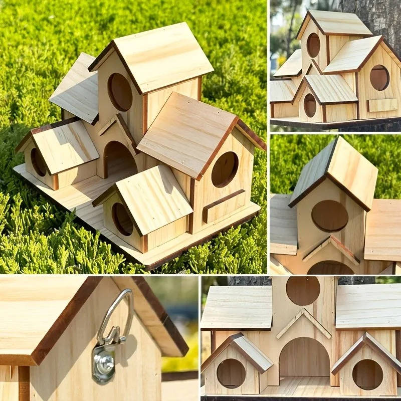 Outdoor Wooden Birdhouse Hanging Feeder Natural Material Decorative
