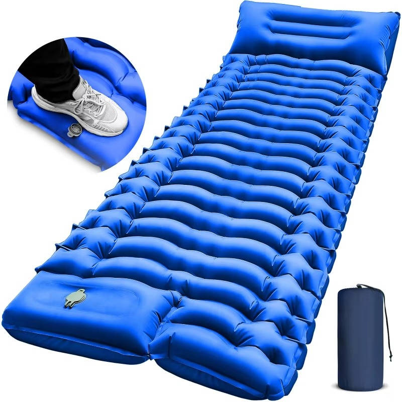 Ultralight Inflatable Sleeping Pad with Built-In Pillow for Camping