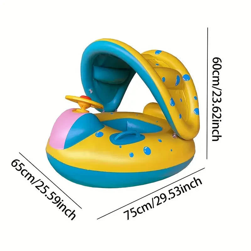 Kids Inflatable Swim Trainer Float PVC with Sun Shade Safe Fit