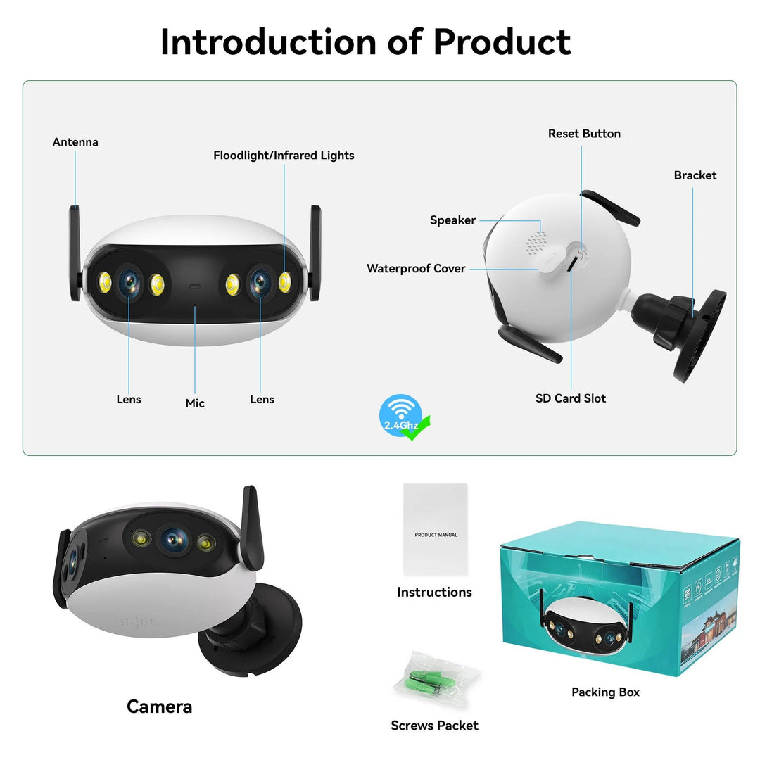 Outdoor WiFi Security Camera 4K 8MP Panoramic Night Vision