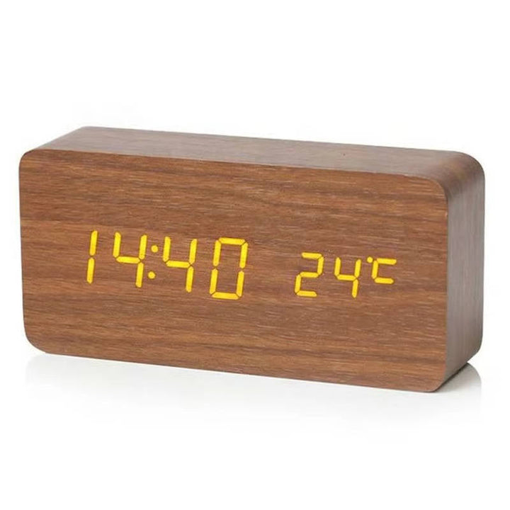 Digital Wooden Alarm Clock with Sound Control and LED Display