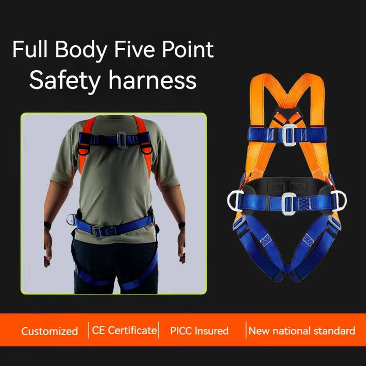 Safety Harness with Shock Absorbing Lanyard and Comfortable Waist Pad