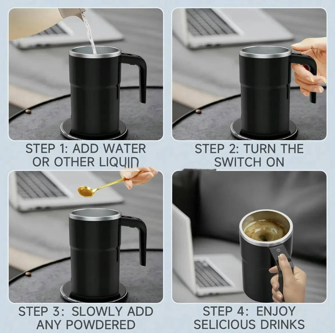 USB Rechargeable Heated Travel Coffee Mug Self-Mixing Waterproof
