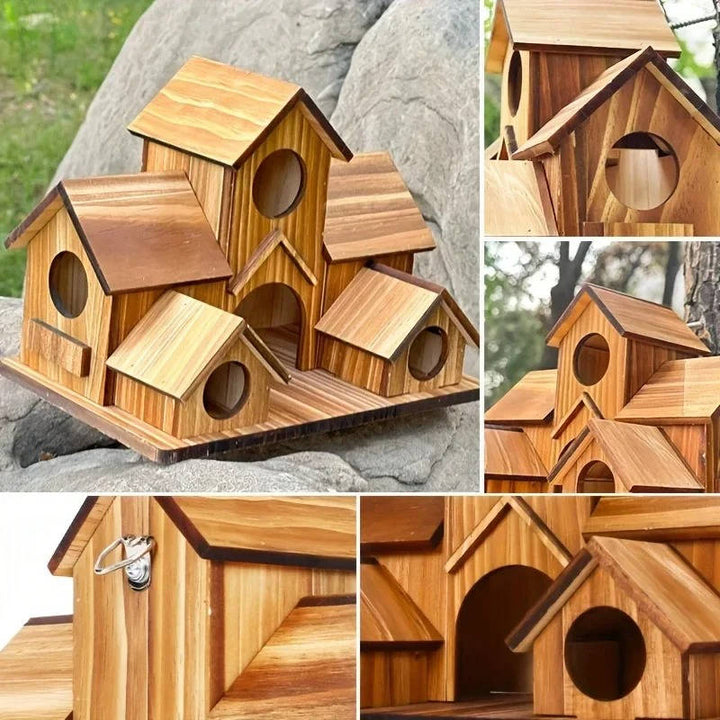 Outdoor Wooden Birdhouse Hanging Feeder Natural Material Decorative