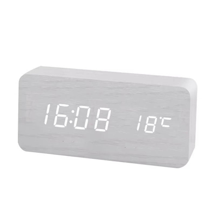 Digital Wooden Alarm Clock with Sound Control and LED Display
