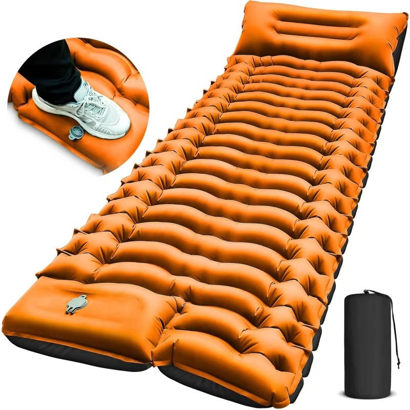Ultralight Inflatable Sleeping Pad with Built-In Pillow for Camping