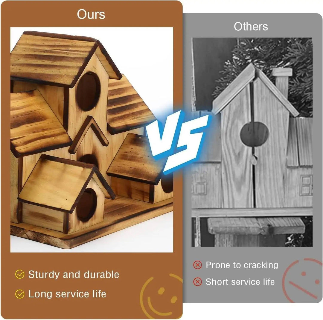 Outdoor Wooden Birdhouse Hanging Feeder Natural Material Decorative