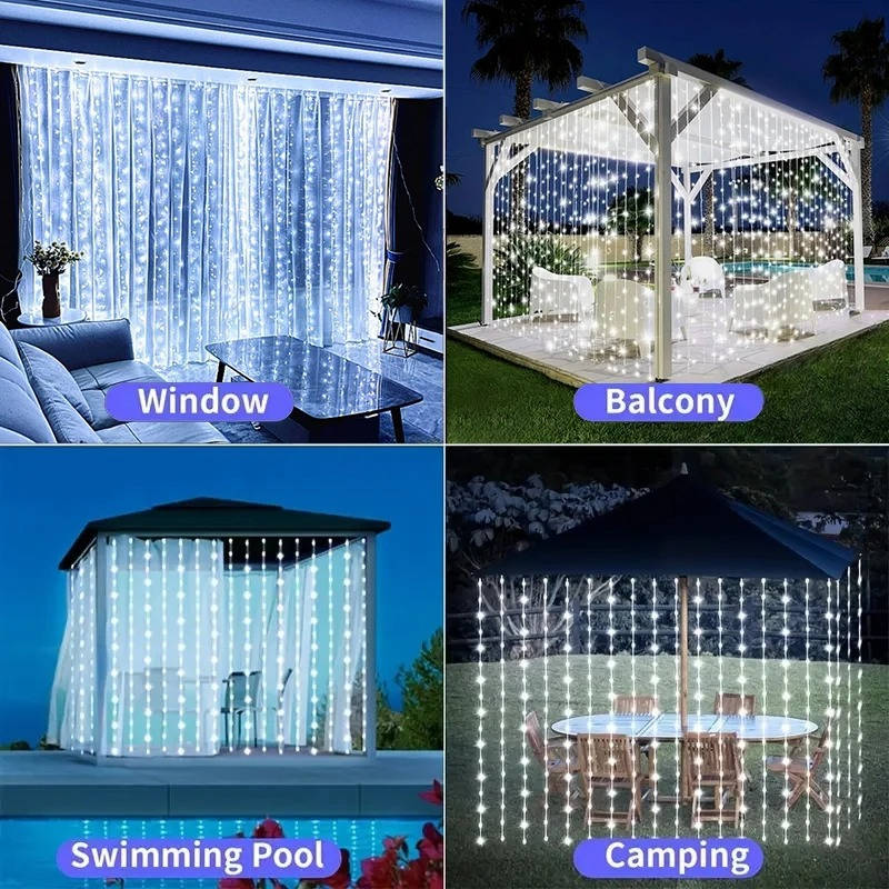 Outdoor Solar LED Curtain Lights Waterproof Fairy String