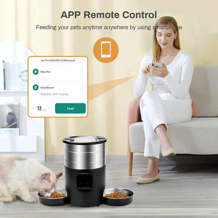Automatic Cat Feeder with WiFi and Stainless Steel Bowls
