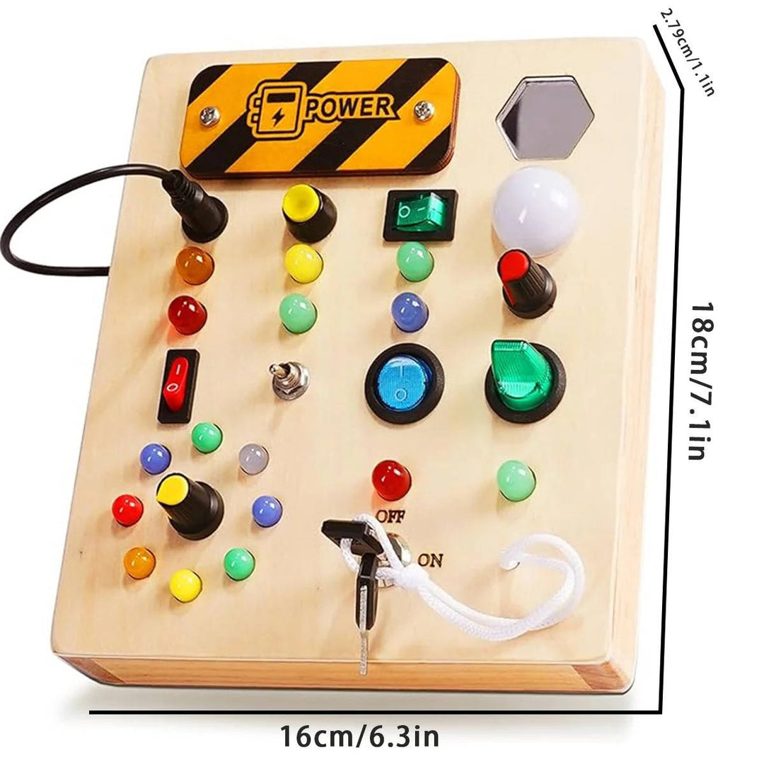 Toddler Montessori Busy Board Wooden Sensory Activity with LED Lights