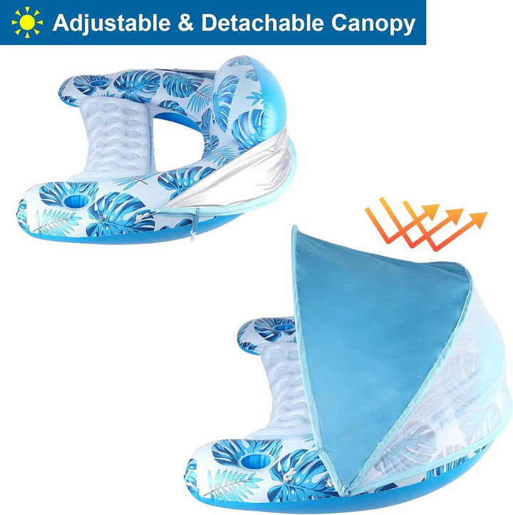 Adult Inflatable Pool Float Chair with Adjustable Canopy and Cup