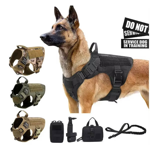 Adjustable Tactical Dog Vest Harness with Collar and Leash for Medium