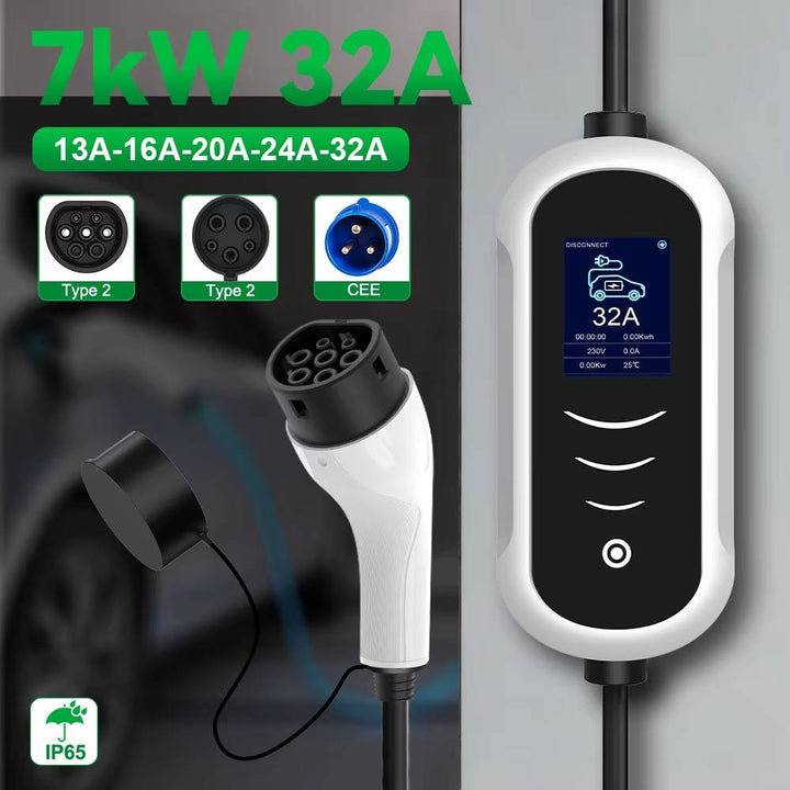 Portable Electric Vehicle Charger 7kW 32A Fast Charging Cable