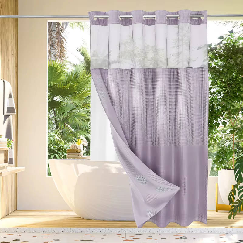 Waterproof Waffle Pattern Shower Curtain with Mesh Window Modern Style