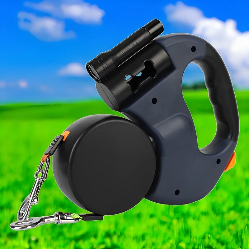 Retractable Dog Leash Dual 10ft Built-In Flashlight and Waste Bag