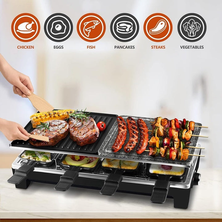 Electric Indoor Grill with Reversible Non-Stick Plate and Raclette