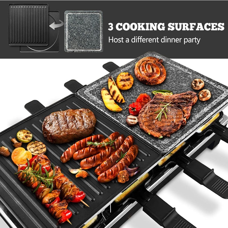 Electric Indoor Grill with Reversible Non-Stick Plate and Raclette