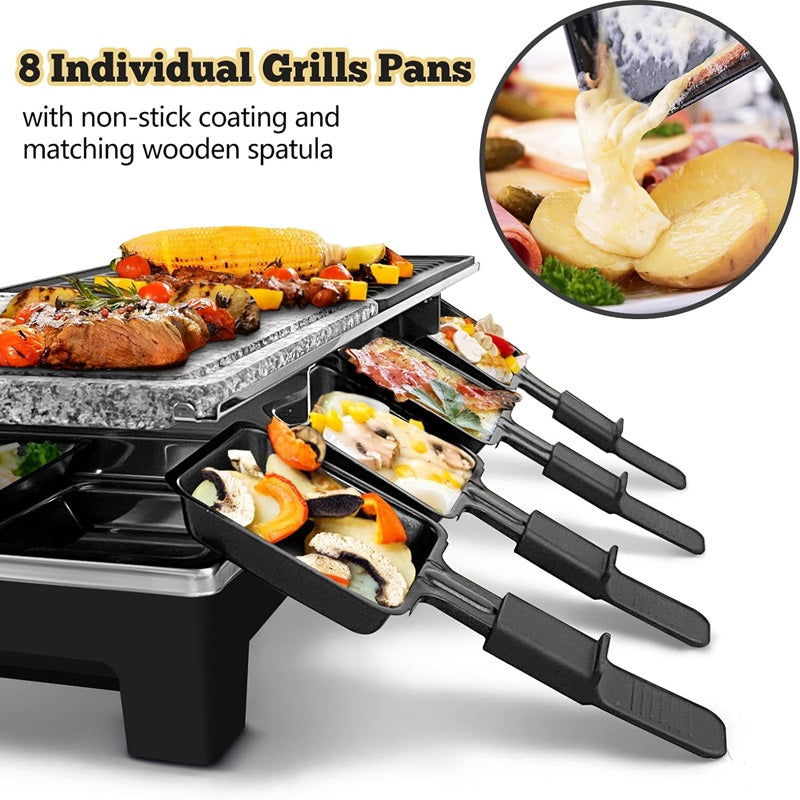 Electric Indoor Grill with Reversible Non-Stick Plate and Raclette
