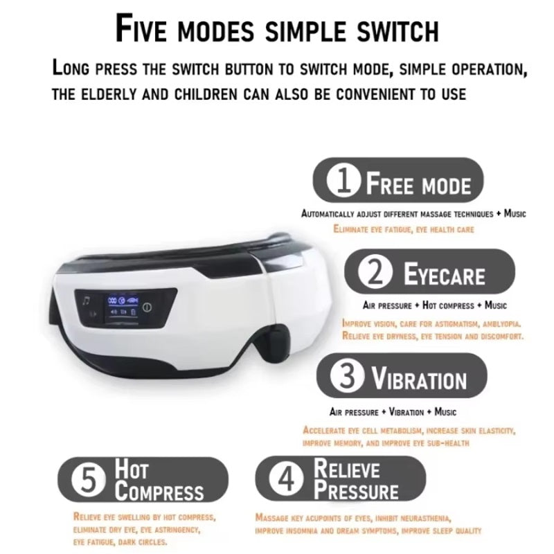 Portable Eye Massager with Heat Vibration and Bluetooth Music