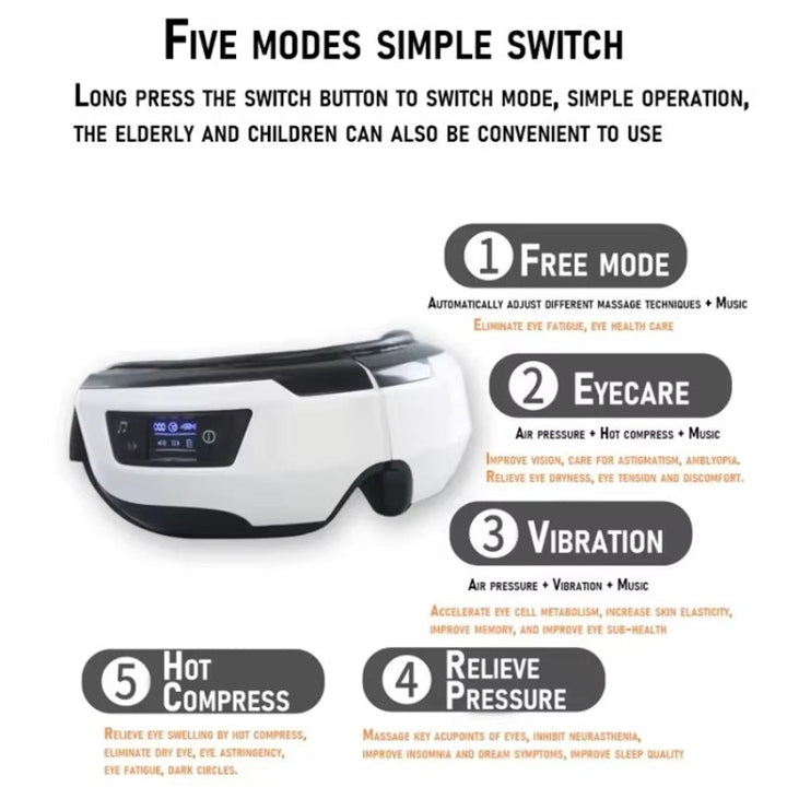 Portable Eye Massager with Heat Vibration and Bluetooth Music