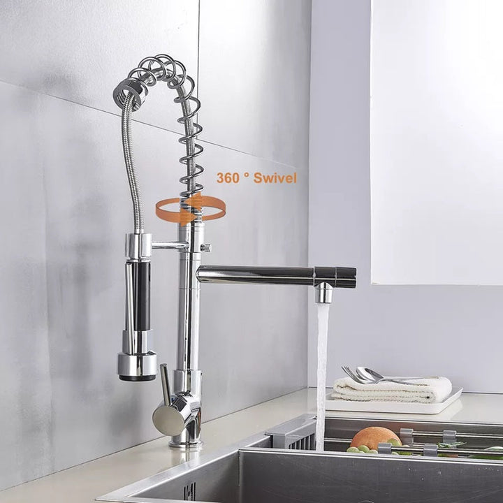 Pull-Out Kitchen Faucet Rotating Spout Dual Mode Sprayer