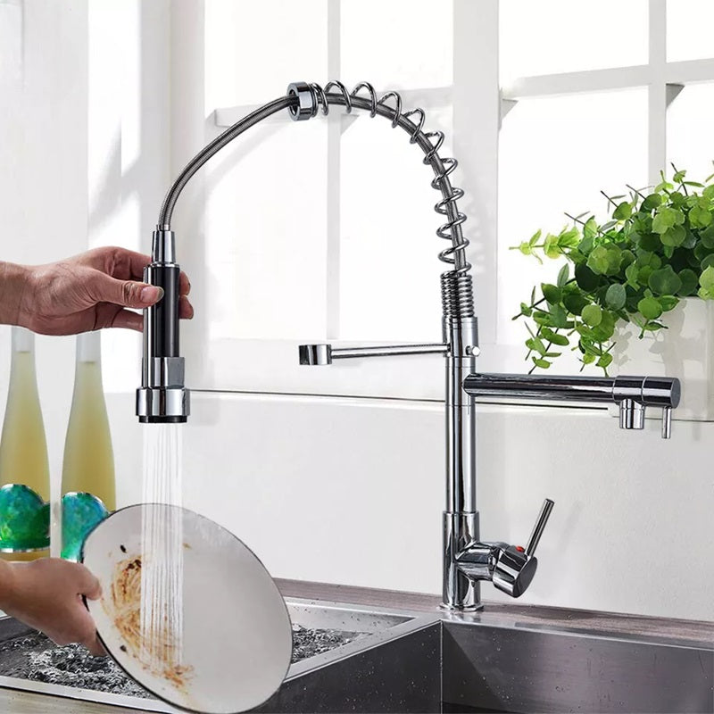Pull-Out Kitchen Faucet Rotating Spout Dual Mode Sprayer