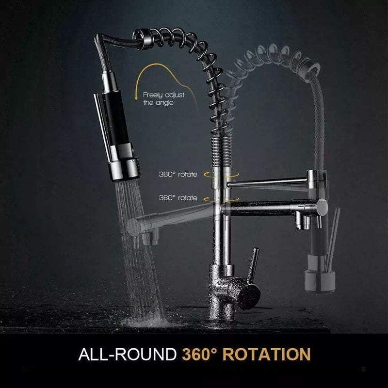 Pull-Out Kitchen Faucet Rotating Spout Dual Mode Sprayer