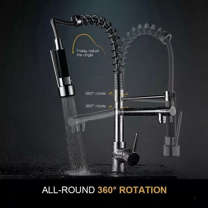Pull-Out Kitchen Faucet Rotating Spout Dual Mode Sprayer