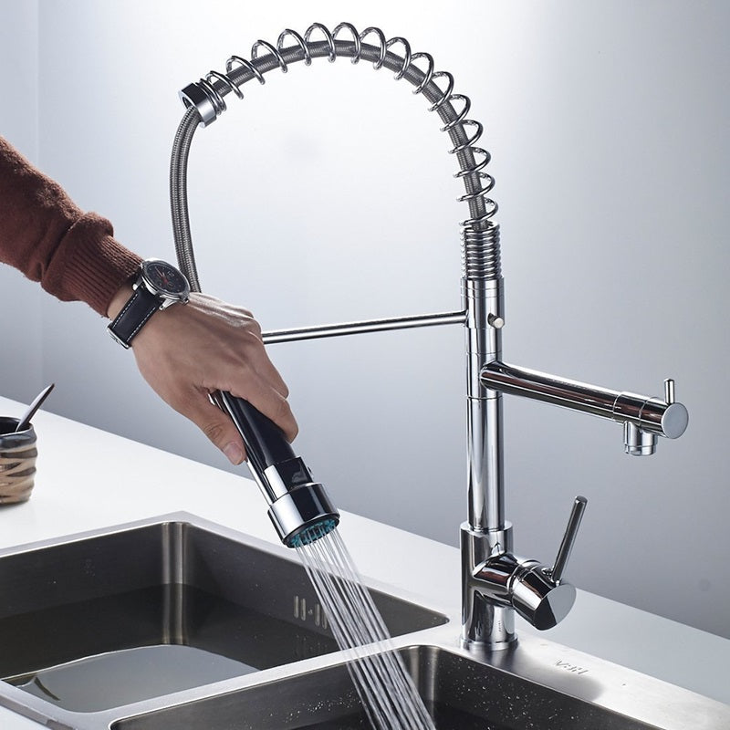 Pull-Out Kitchen Faucet Rotating Spout Dual Mode Sprayer