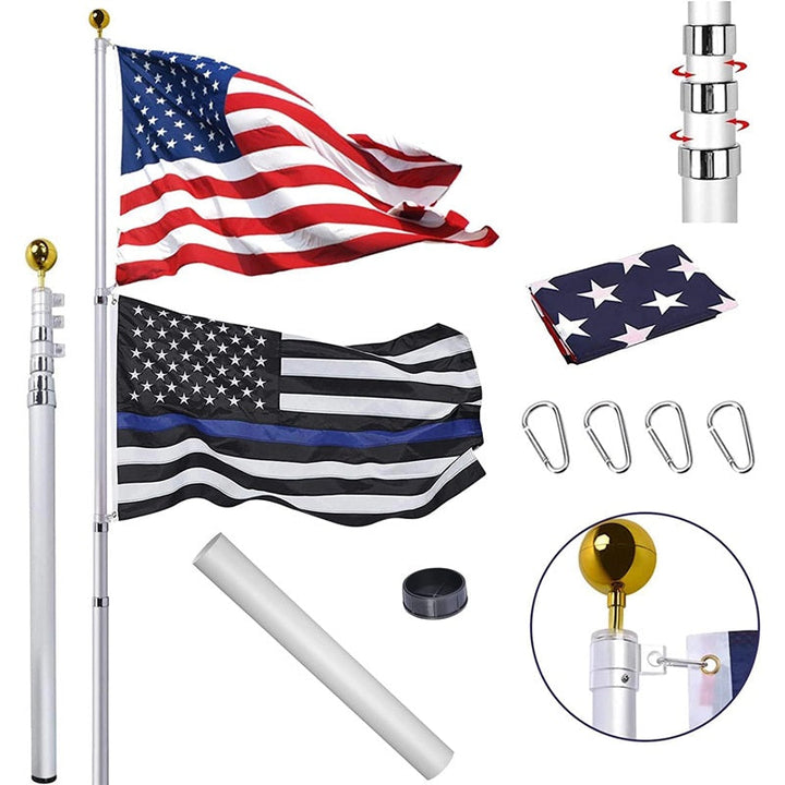 Heavy Duty Telescopic Flag Pole 25ft Adjustable Length