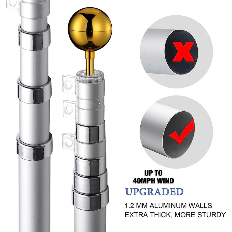 Heavy Duty Telescopic Flag Pole 25ft Adjustable Length