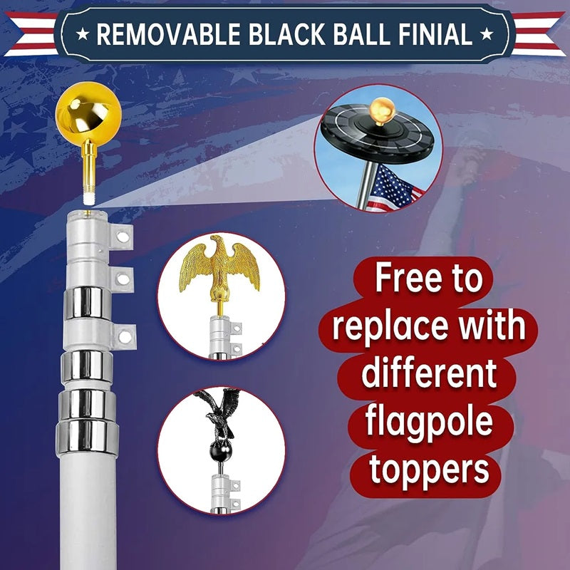 Heavy Duty Telescopic Flag Pole 25ft Adjustable Length