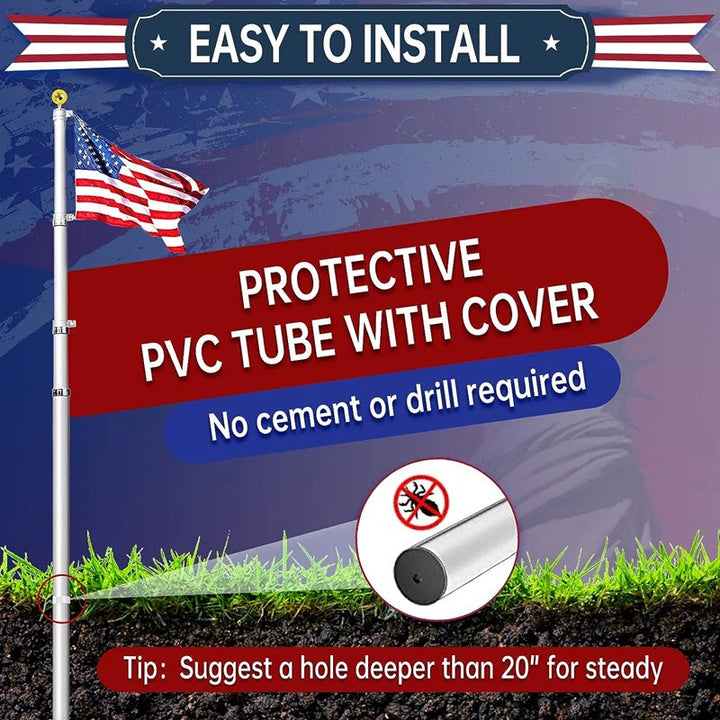 Heavy Duty Telescopic Flag Pole 25ft Adjustable Length