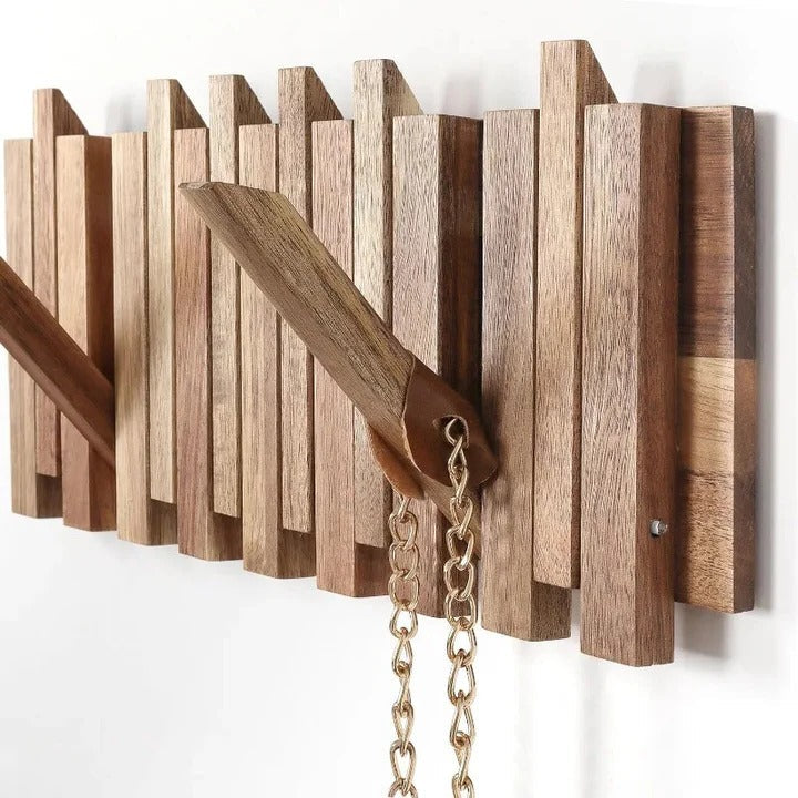 Wall-Mounted Coat Rack with Flip Hooks Rustic Style