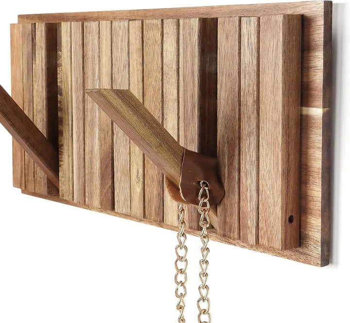 Wall-Mounted Coat Rack with Flip Hooks Rustic Style - Lenila