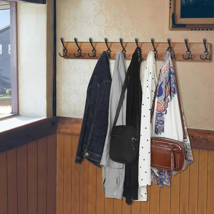 Wall-Mounted Coat Rack Wooden with Hooks - Lenila