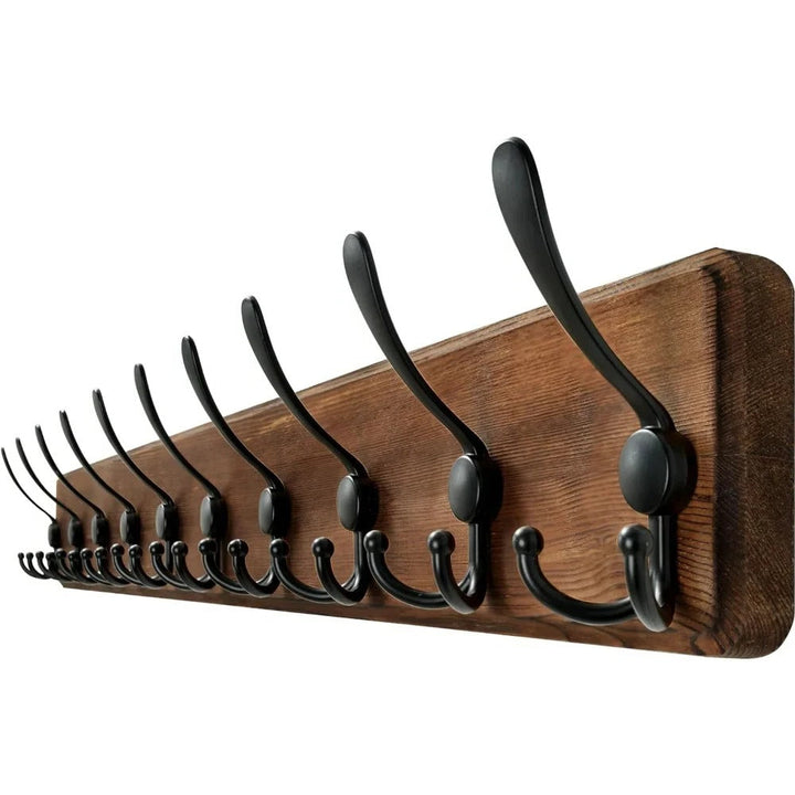 Wall-Mounted Coat Rack Wooden with Hooks
