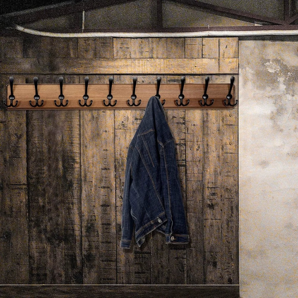 Wall-Mounted Coat Rack Wooden with Hooks