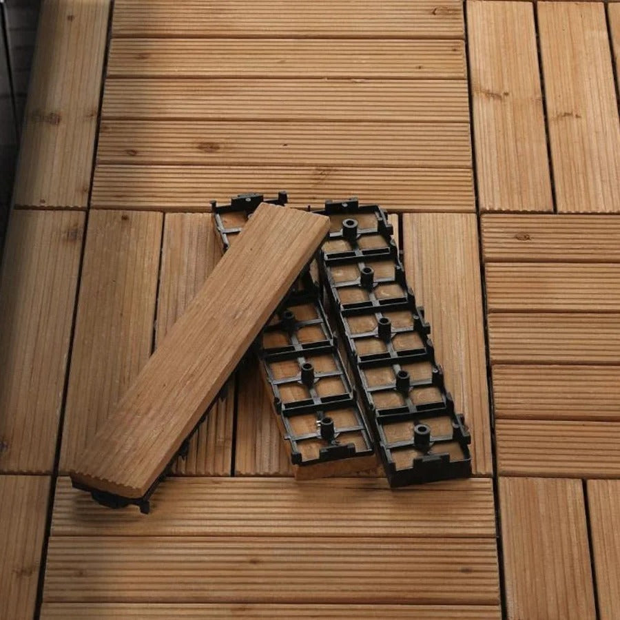 Outdoor Patio Deck Tiles Wood Interlocking Set Pieces