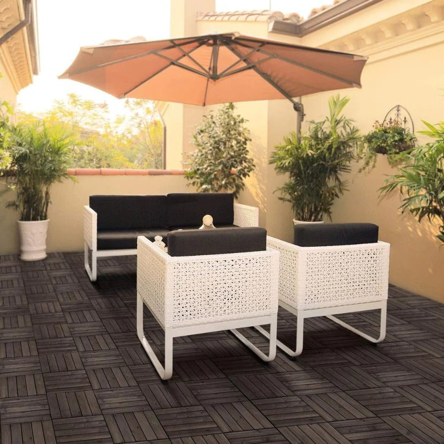 Outdoor Patio Deck Tiles Wood Interlocking Set Pieces