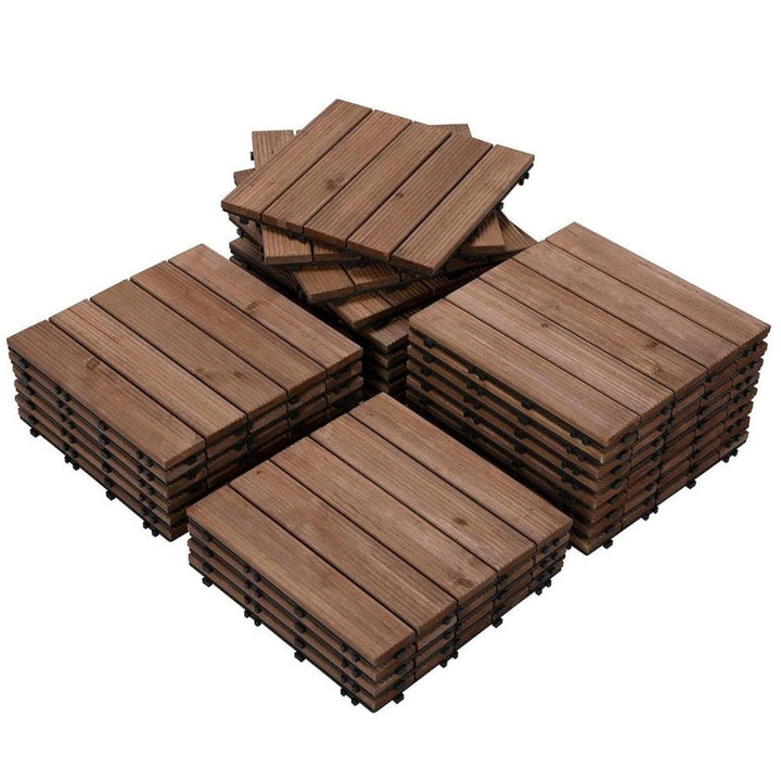 Outdoor Patio Deck Tiles Wood Interlocking Set Pieces - Lenila