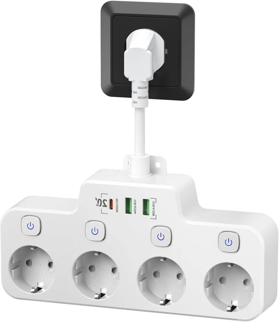 Wall-Mounted Power Strip with USB-A USB-C and Independent Switch - Lenila