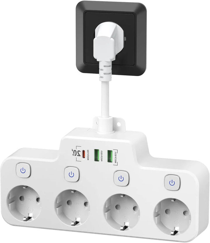 Wall-Mounted Power Strip with USB-A USB-C and Independent Switch - Lenila