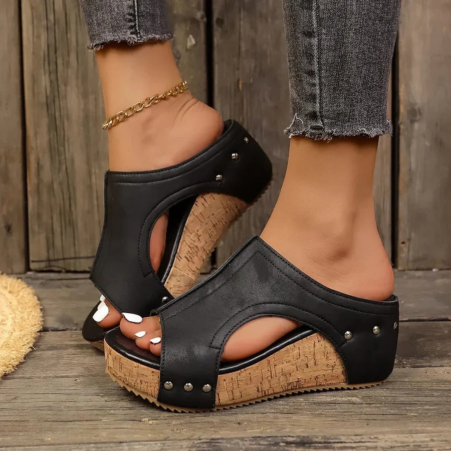 Womens Wedge Sandals Studded Detail - Lenila