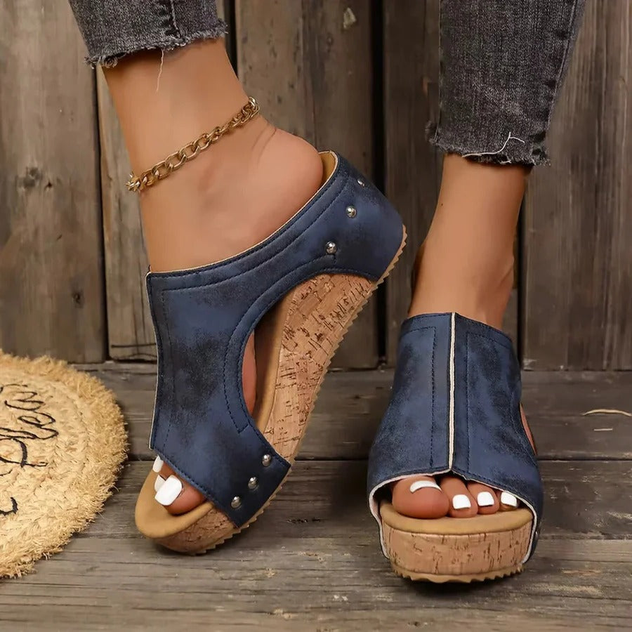 Womens Wedge Sandals Studded Detail