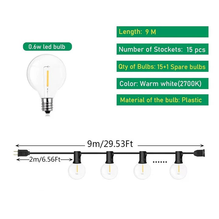 Outdoor LED Bulb String Lights Weatherproof Flexible Design