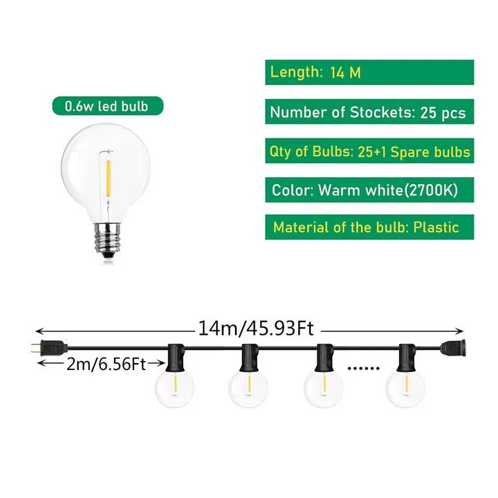 Outdoor LED Bulb String Lights Weatherproof Flexible Design