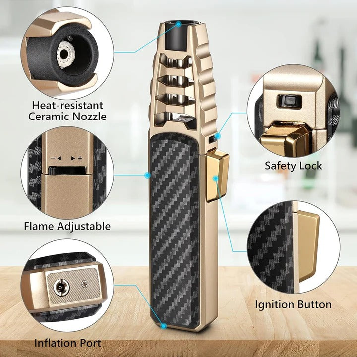 Adjustable Flame Torch Lighter with Refillable Fuel Outdoor Use