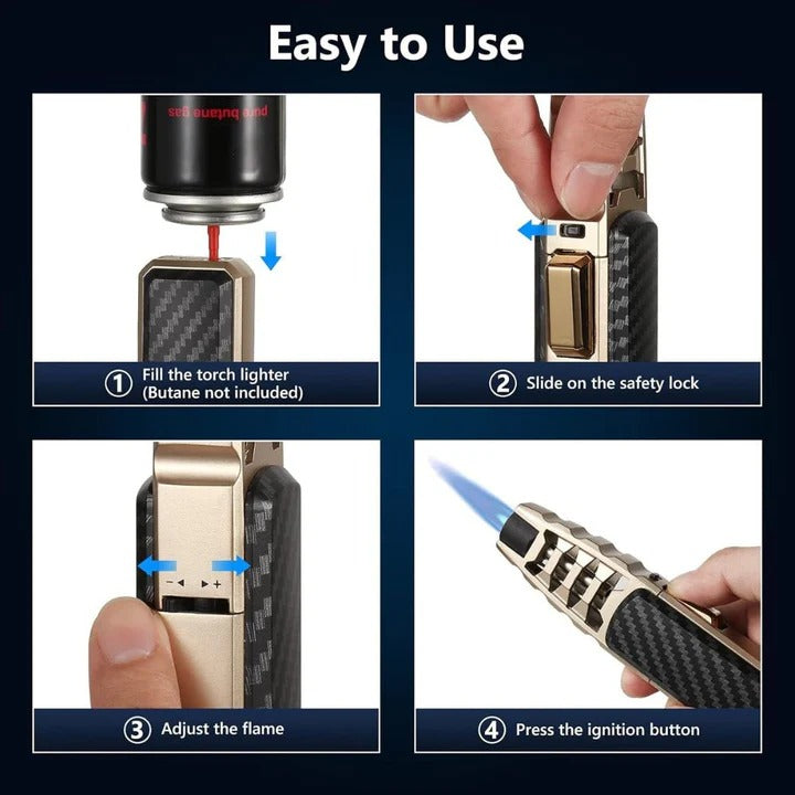 Adjustable Flame Torch Lighter with Refillable Fuel Outdoor Use