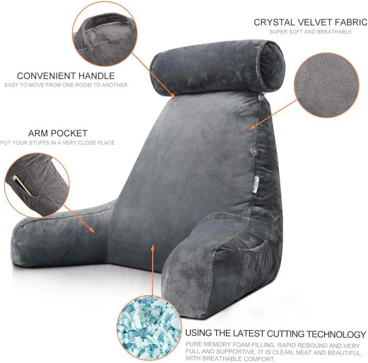 Upright Reading Pillow Bed Rest Cushion with Arm Support